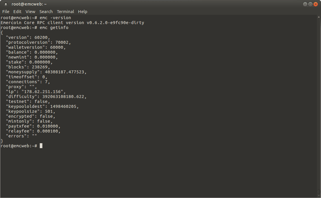 Emercoin on the command line