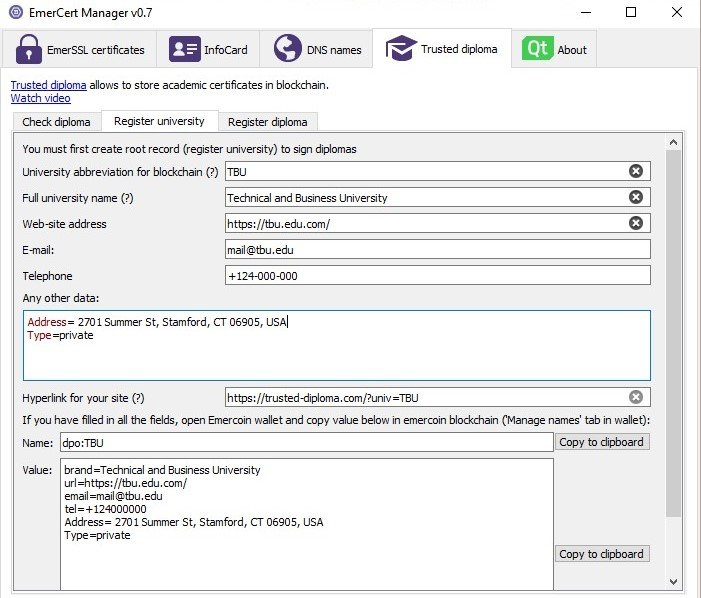 Trusted Diploma GUI from EmerCert